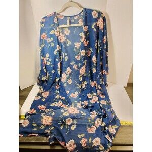 xhilaration Chiffon Blue Floral Sheer Jacket m/l